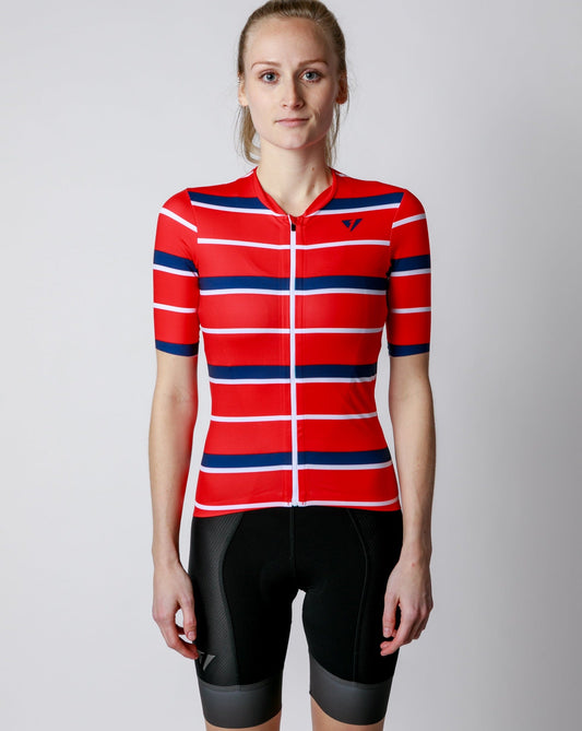 Kansept1 Women's ProSpec Rouleur SZ Jersey | Squadra Stripes | Flamme Rouge Red/Midnight Blue/White