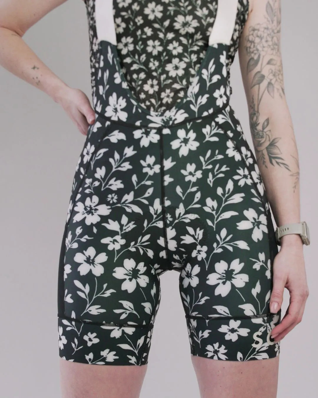 Samsara Adventure Bib Shorts - Black Floral Maze