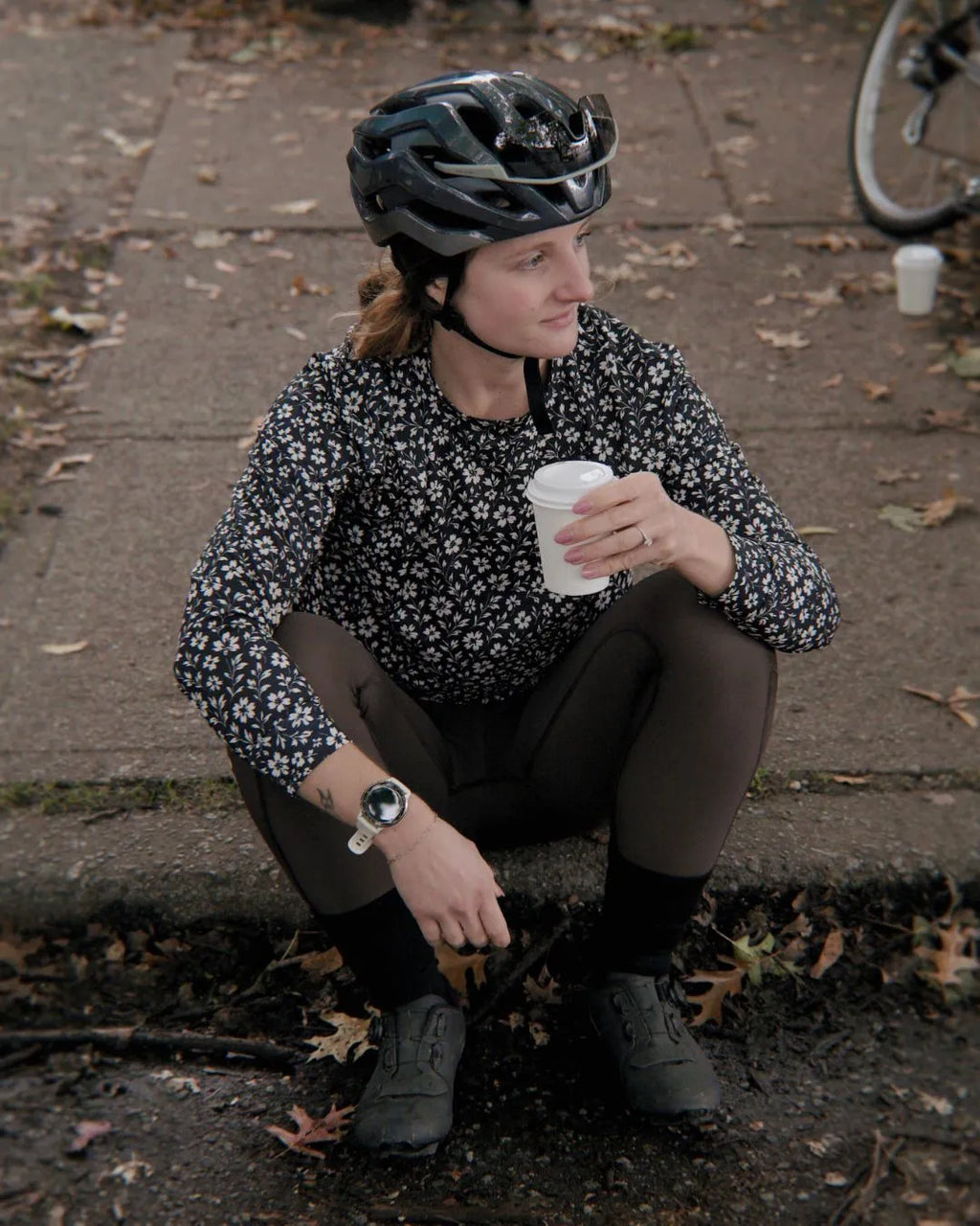 Samsara Gravel Long-Sleeve Mesh Tee - Black Floral Maze