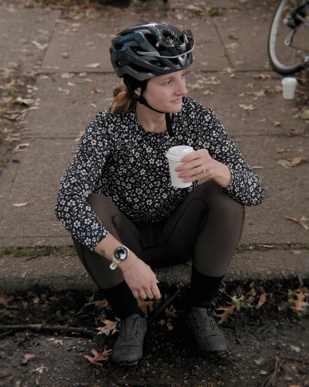 Samsara Gravel Long-Sleeve Mesh Tee - Black Floral Maze