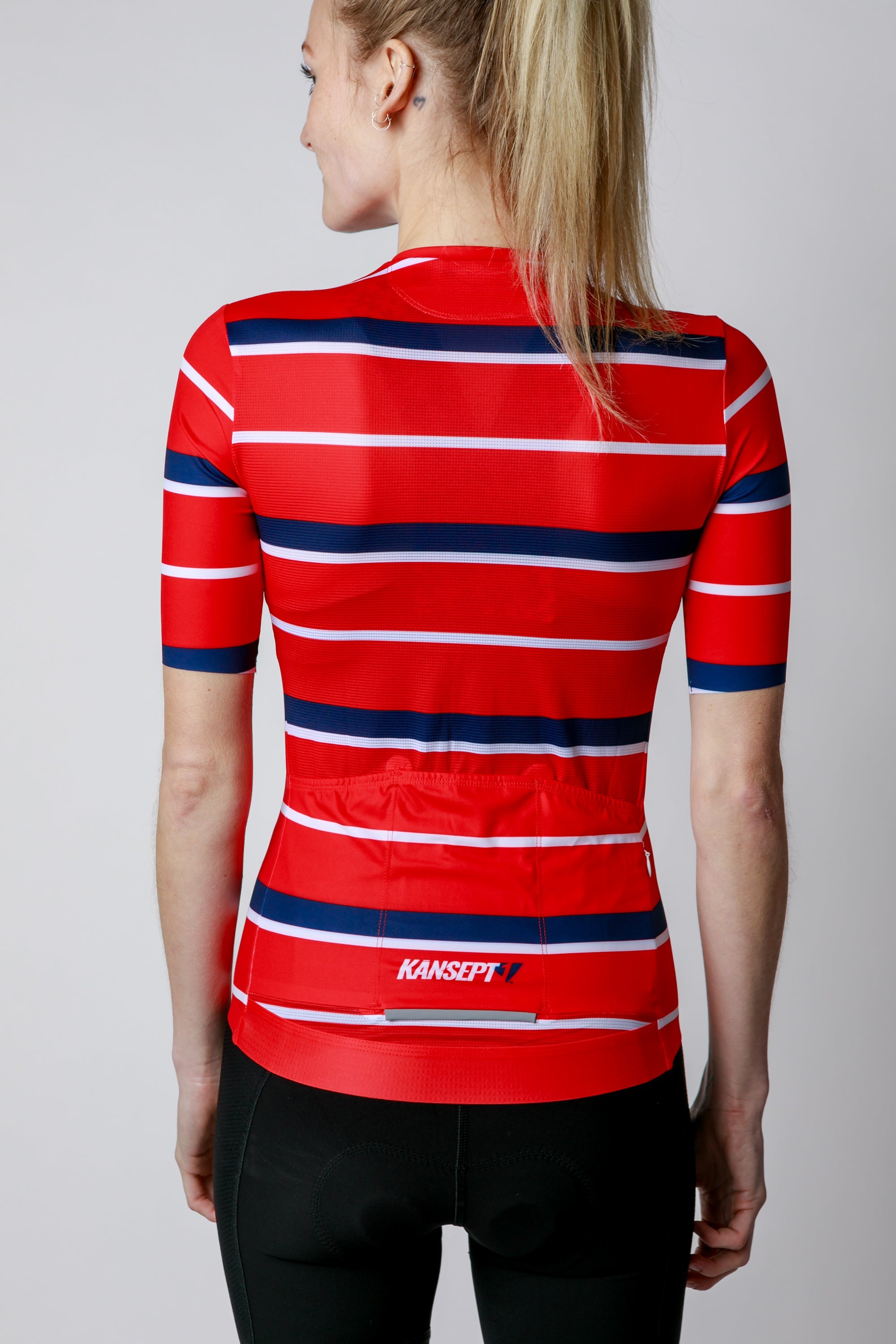 Kansept1 Women's ProSpec Rouleur SZ Jersey | Squadra Stripes | Flamme Rouge Red/Midnight Blue/White