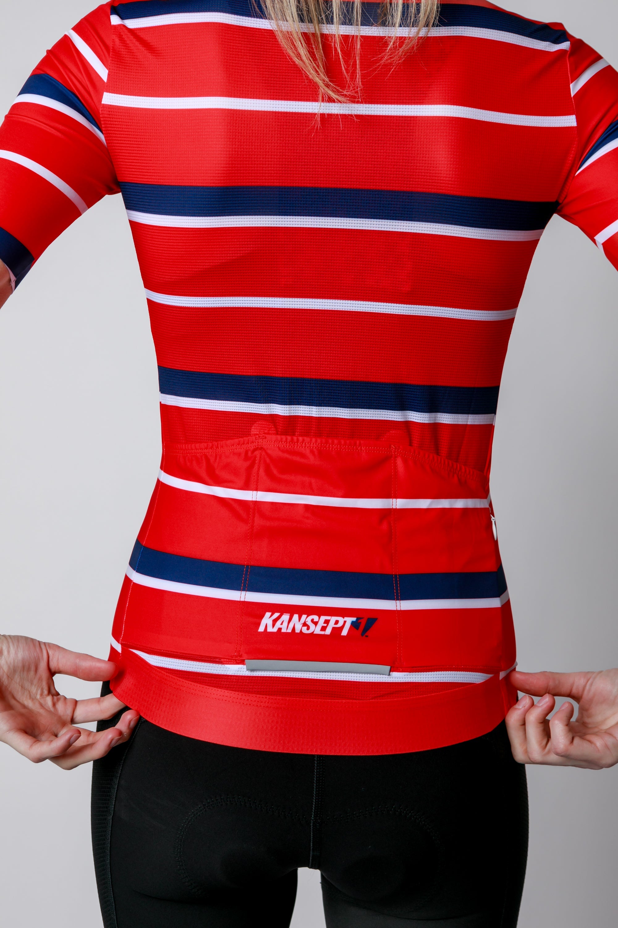 Kansept1 Women's ProSpec Rouleur SZ Jersey | Squadra Stripes | Flamme Rouge Red/Midnight Blue/White