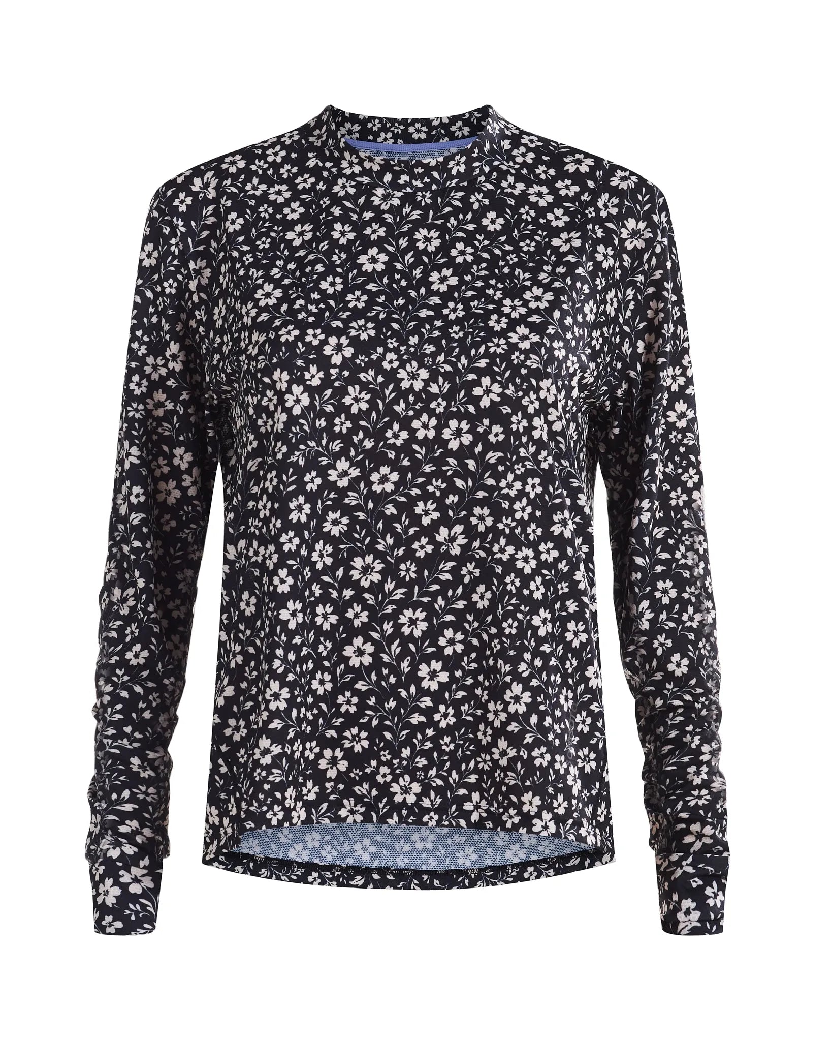 Samsara Gravel Long-Sleeve Mesh Tee - Black Floral Maze