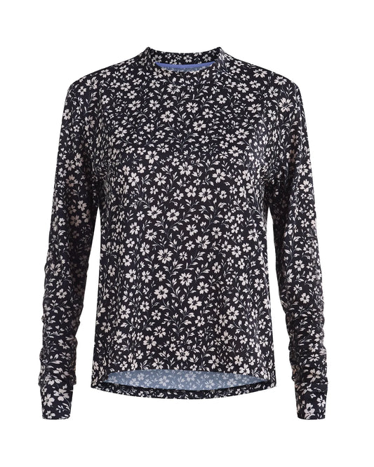 Samsara Gravel Long-Sleeve Mesh Tee - Black Floral Maze