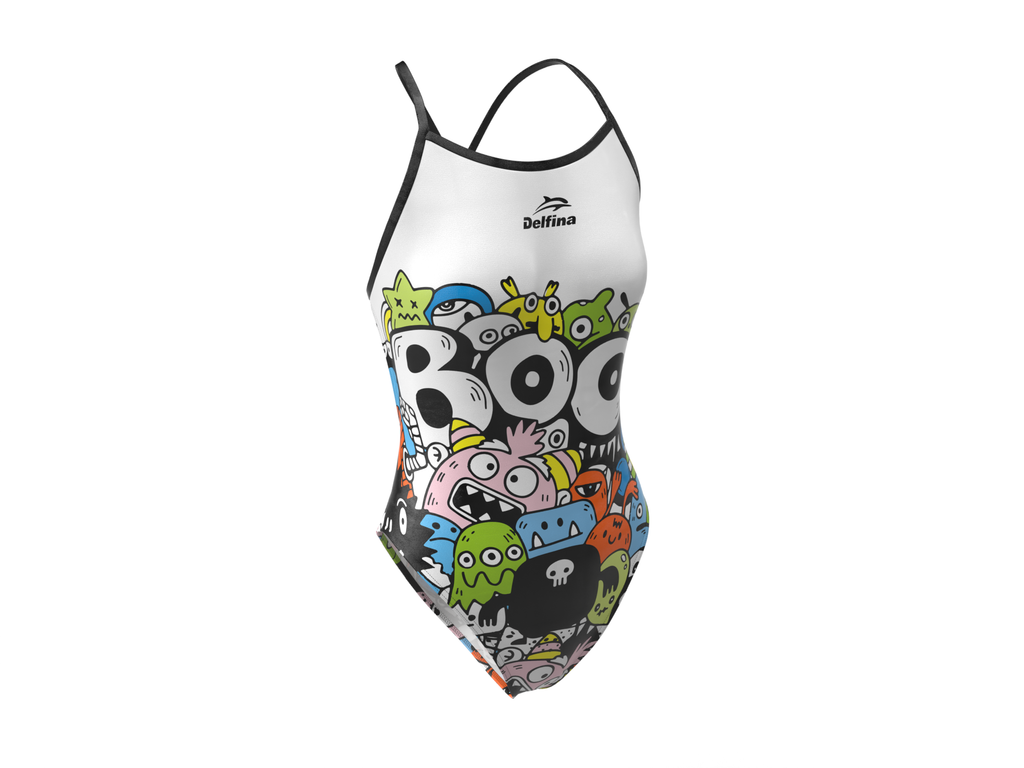 HALLOWEEN BOO WHITE WOMEN'S LIGHTBACK ONE PIECE ATHLETIC SWIMSUIT