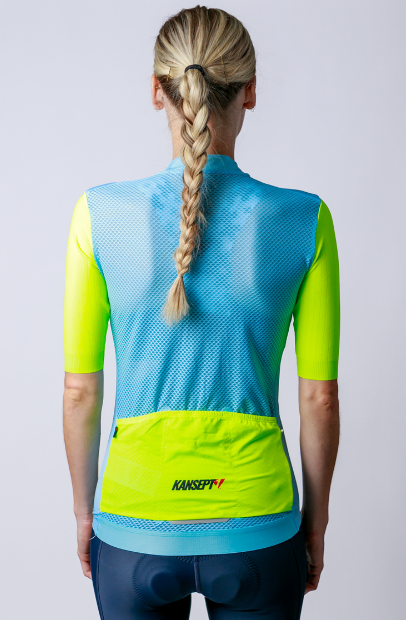 Kansept1 Women's ProSpec Ventoux Jersey | COLORBLOCK print | Tiffany BLUE/HiViz Yellow