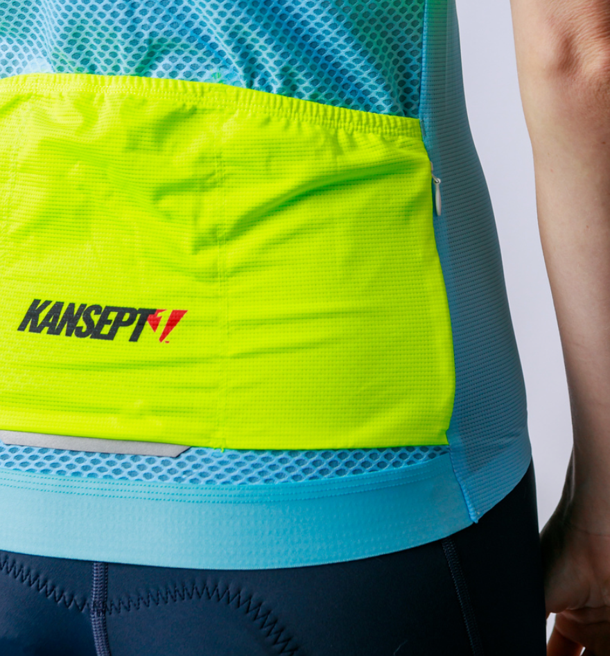 Kansept1 Women's ProSpec Ventoux Jersey | COLORBLOCK print | Tiffany BLUE/HiViz Yellow