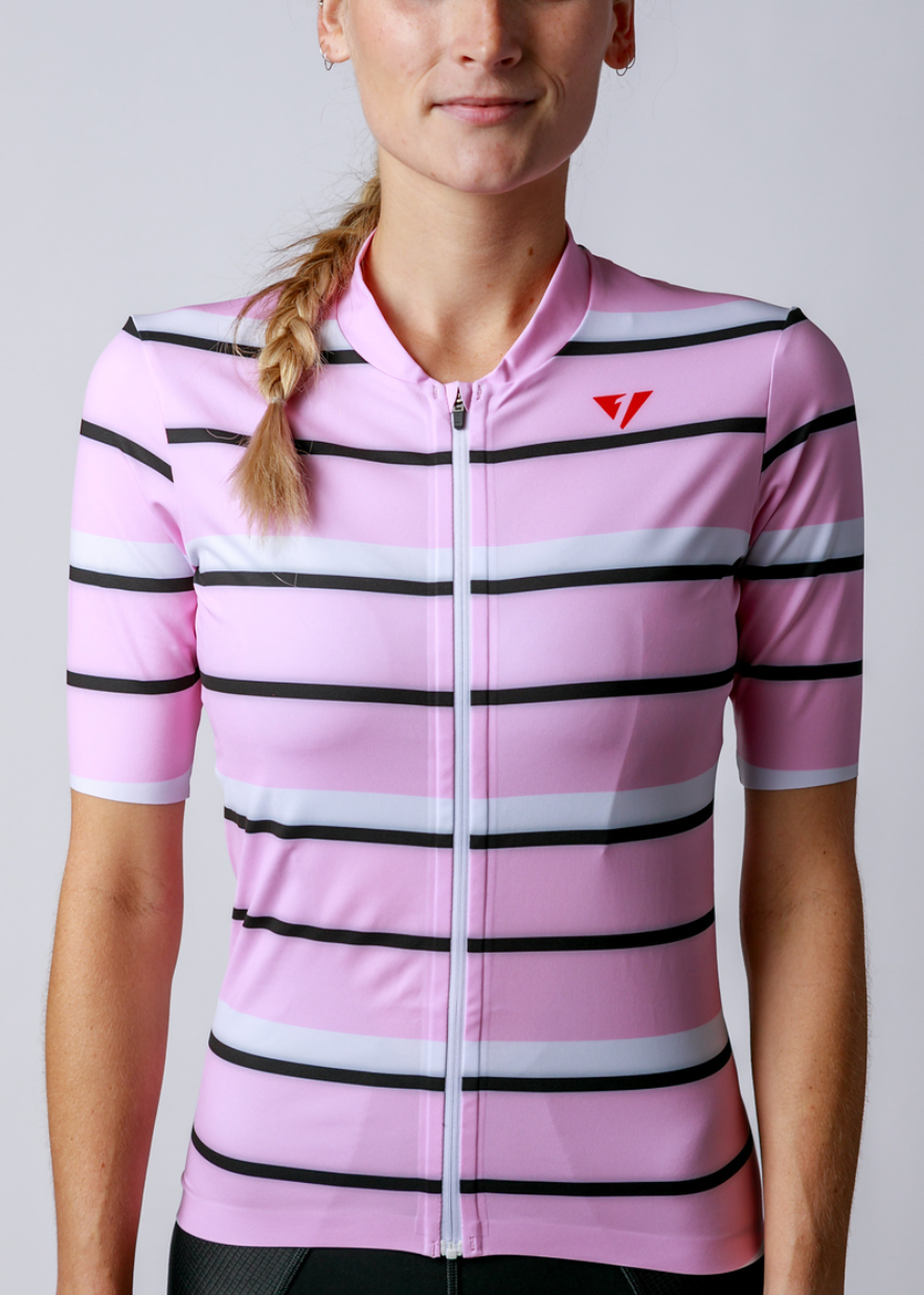 Kansept1 Women's ProSpec Rouleur SZ Jersey | Squadra Stripes | Maglia Rosa Pink/White/Obsidian Black