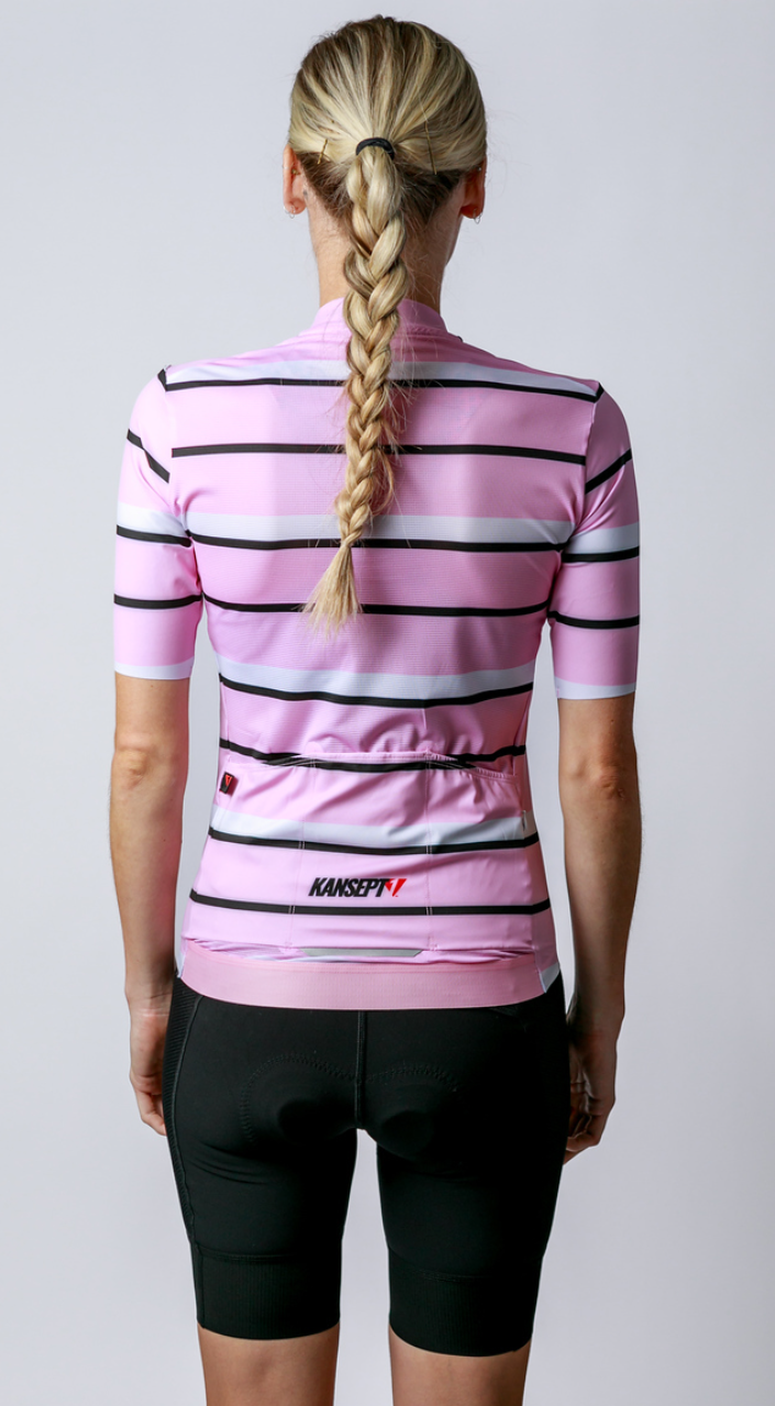 Kansept1 Women's ProSpec Rouleur SZ Jersey | Squadra Stripes | Maglia Rosa Pink/White/Obsidian Black