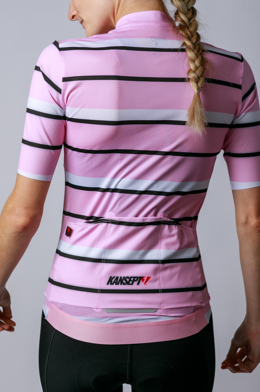 Kansept1 Women's ProSpec Rouleur SZ Jersey | Squadra Stripes | Maglia Rosa Pink/White/Obsidian Black