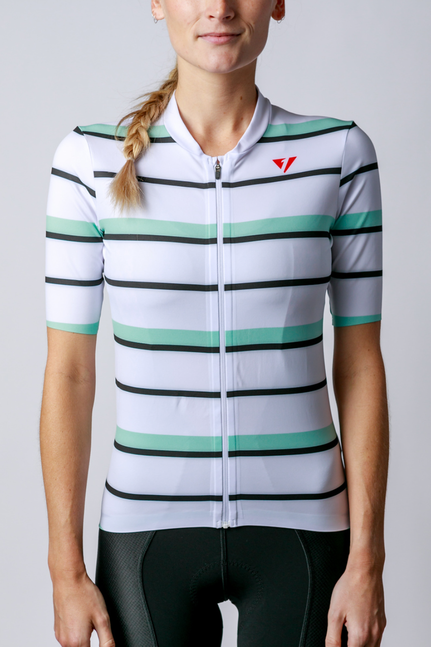 Kansept1 Women's ProSpec Rouleur SZ Jersey | Squadra Stripes | White/Celeste Green/Obsidian Black
