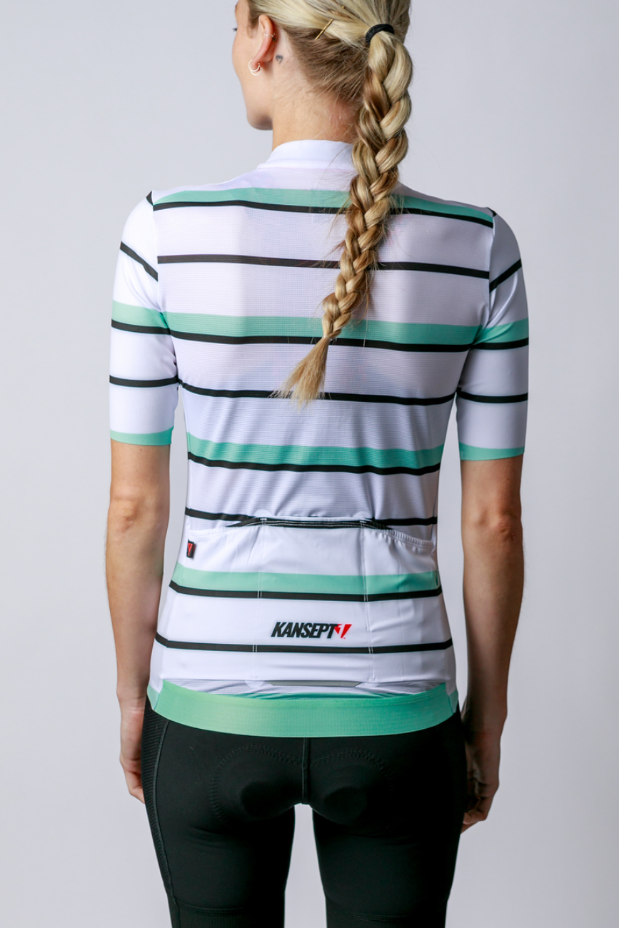Kansept1 Women's ProSpec Rouleur SZ Jersey | Squadra Stripes | White/Celeste Green/Obsidian Black
