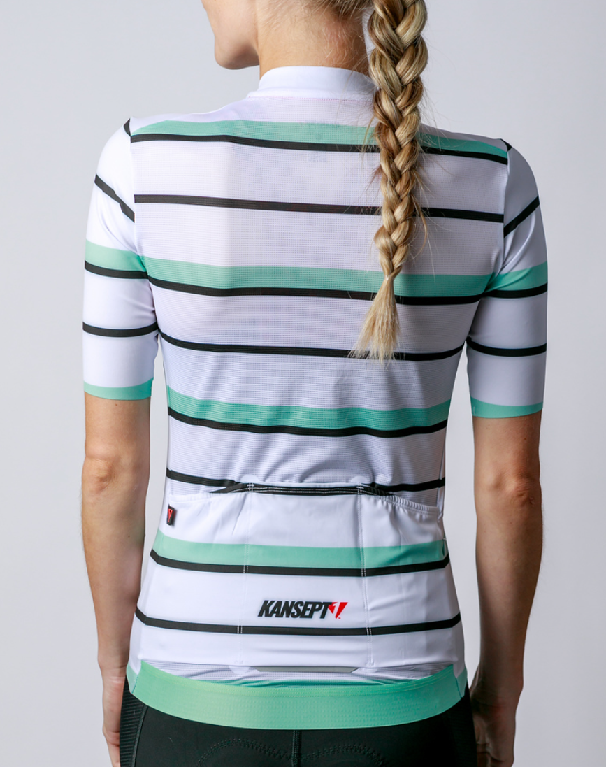 Kansept1 Women's ProSpec Rouleur SZ Jersey | Squadra Stripes | White/Celeste Green/Obsidian Black