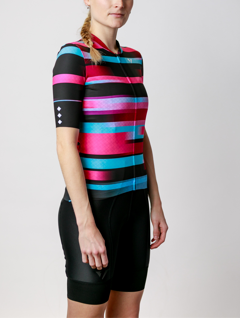 Kansept1 Women's ProSpec Rouleur HZ Jersey | EPYC Supporters | Sportivo stripes in Bright Blue + Hot Pink + Obsidian Black