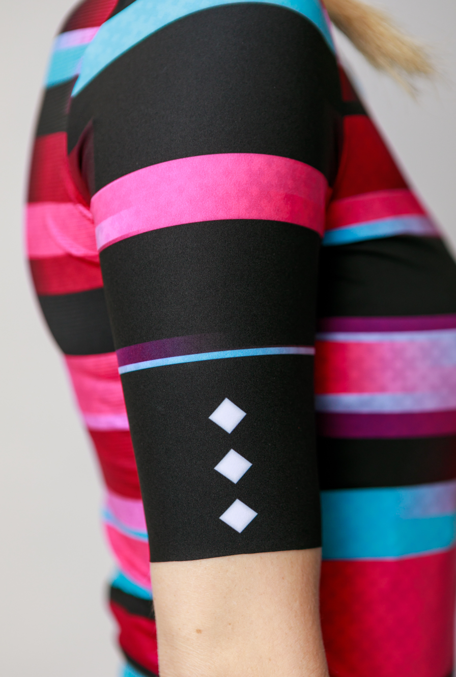 Kansept1 Women's ProSpec Rouleur HZ Jersey | EPYC Supporters | Sportivo stripes in Bright Blue + Hot Pink + Obsidian Black