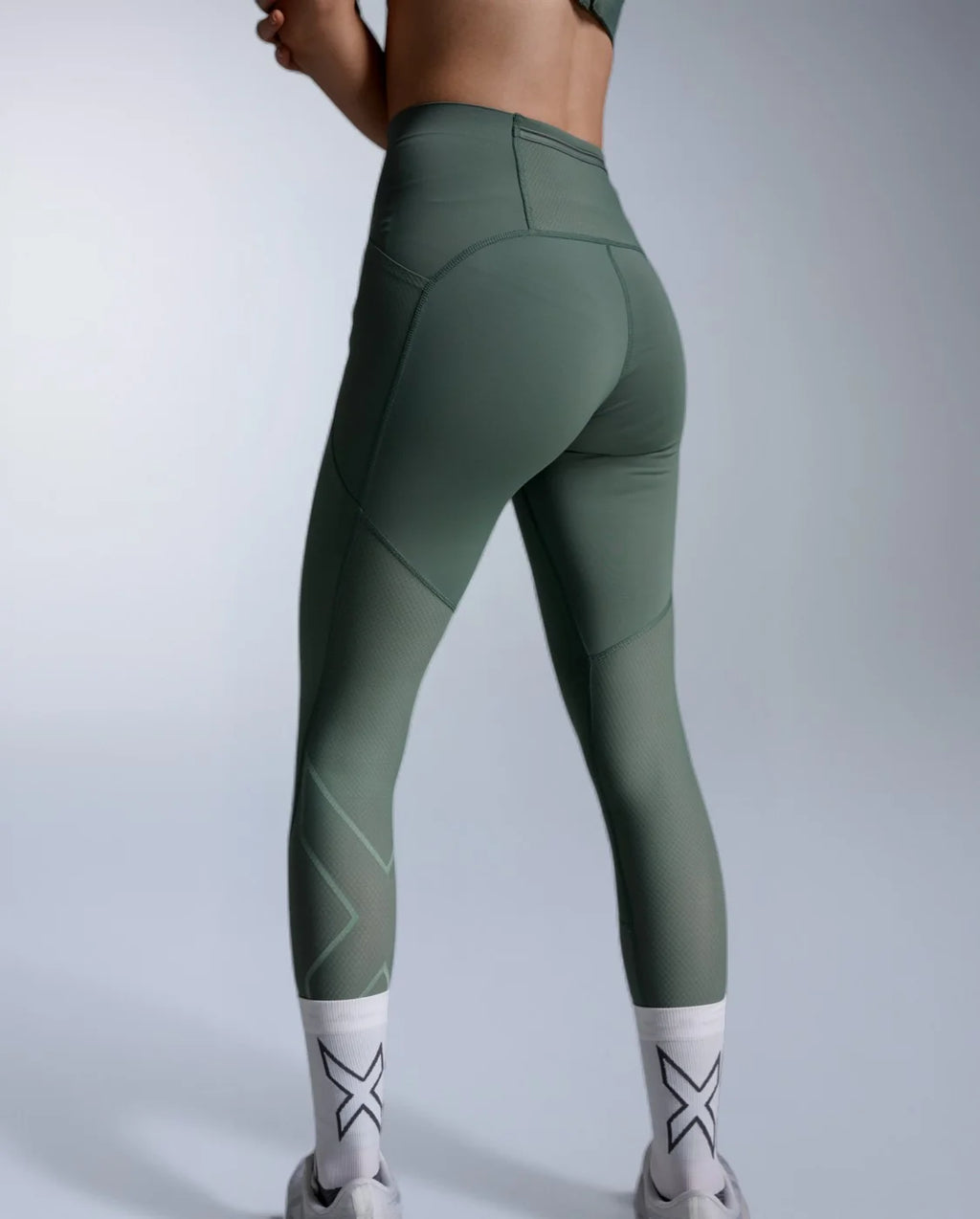 2XU Aero Mesh Hi-Rise Compression Tights–Olive Leaf